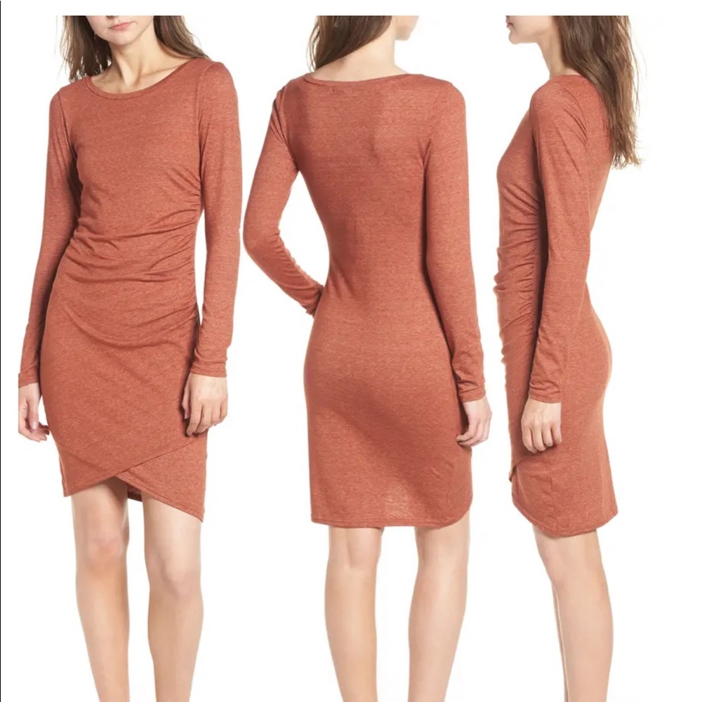 Maternity Leith | Rust Long-Sleeve Wrap Hem Dress